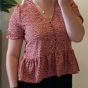 Rusty Red Dainty Floral Patterned Blouse - Size S/M